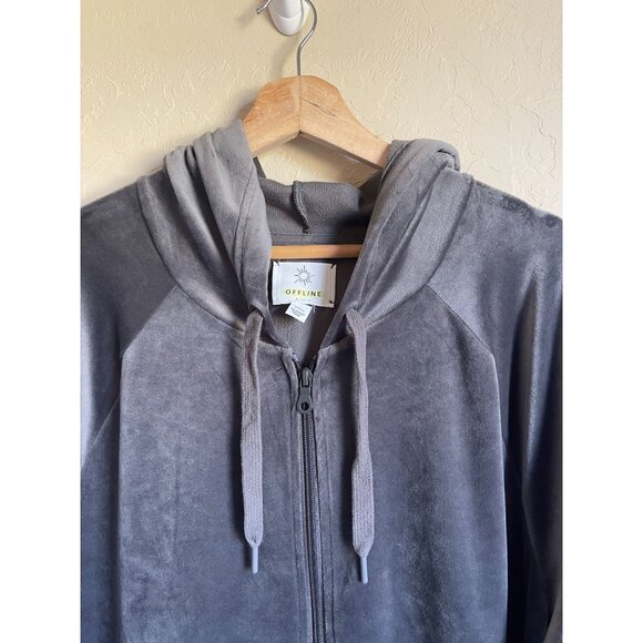 OFFLINE by Aerie Gray Full Zip Velour Hoodie Sweatshirt Size XL - Picture 3 of 7